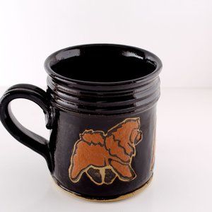 Signed Baci Studio Pottery CHOW DOG Black Glazed Handmade Mug